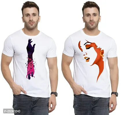 Reliable White Polycotton Printed Round Neck Tees For Men Pack Of 2