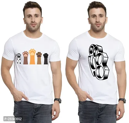 Reliable White Polycotton Printed Round Neck Tees For Men Pack Of 2-thumb0