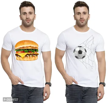 Stylish White Polycotton Half Sleeve Printed Round Neck Tees For Men Pack Of 2-thumb0