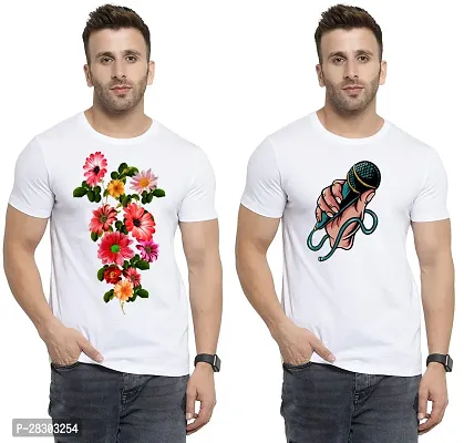 Reliable White Polycotton Printed Round Neck Tees For Men Pack Of 2-thumb0