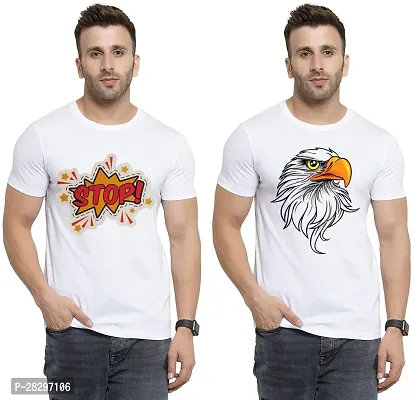 Stylish White Polycotton Printed Round Neck Tees For Men Pack Of 2