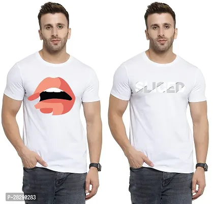 Stylish White Polycotton Half Sleeve Printed Round Neck Tees For Men Pack Of 2