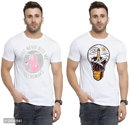 Stylish White Polycotton Half Sleeve Printed Round Neck Tees For Men Pack Of 2-thumb0