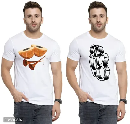 Reliable White Polycotton Printed Round Neck Tees For Men Pack Of 2-thumb0