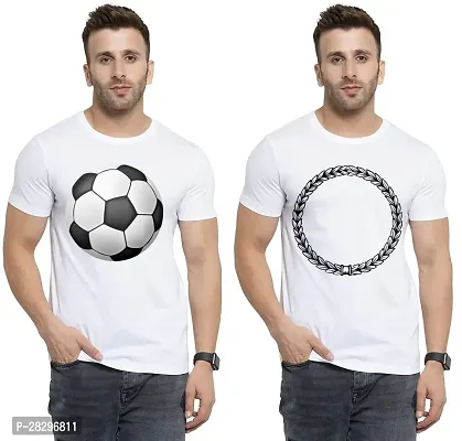 Stylish White Polycotton Half Sleeve Printed Round Neck Tees For Men Pack Of 2