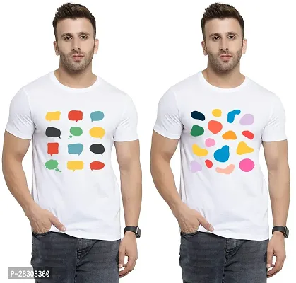 Reliable White Polycotton Printed Round Neck Tees For Men Pack Of 2