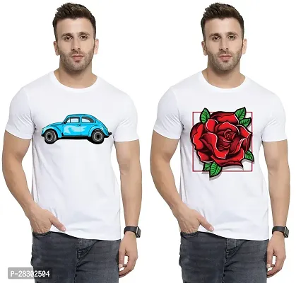 Stylish White Polycotton Half Sleeve Printed Round Neck Tees For Men Pack Of 2-thumb0