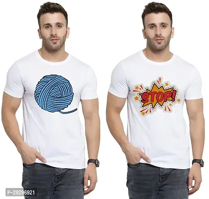 Stylish White Polycotton Half Sleeve Printed Round Neck Tees For Men Pack Of 2-thumb0