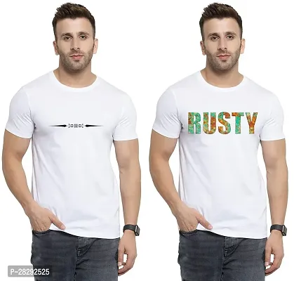 Reliable White Polycotton Printed Round Neck Tees For Men Pack Of 2