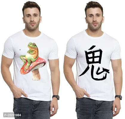 Stylish White Polycotton Half Sleeve Printed Round Neck Tees For Men Pack Of 2-thumb0