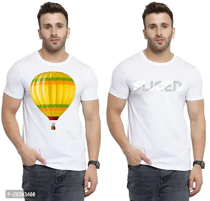 Reliable White Polycotton Printed Round Neck Tees For Men Pack Of 2