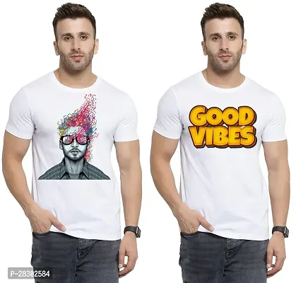 Stylish White Polycotton Half Sleeve Printed Round Neck Tees For Men Pack Of 2-thumb0