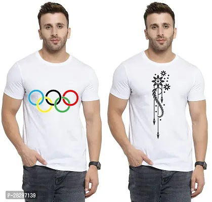 Stylish White Polycotton Printed Round Neck Tees For Men Pack Of 2-thumb0