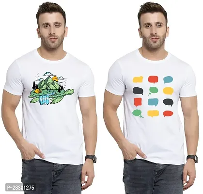 Stylish White Polycotton Half Sleeve Printed Round Neck Tees For Men Pack Of 2-thumb0