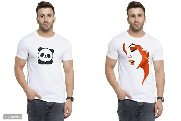 Stylish White Polycotton Half Sleeve Printed Round Neck Tees For Men Pack Of 2-thumb0