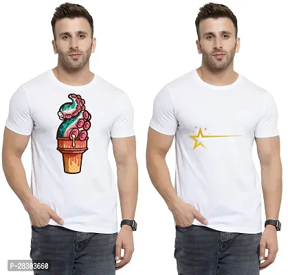 Reliable White Polycotton Printed Round Neck Tees For Men Pack Of 2-thumb0