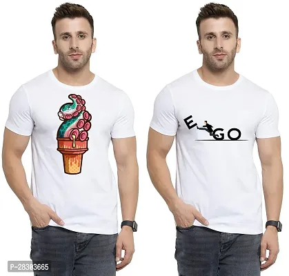 Reliable White Polycotton Printed Round Neck Tees For Men Pack Of 2