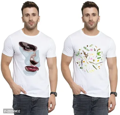 Stylish White Polycotton Printed Round Neck Tees For Men Pack Of 2-thumb0