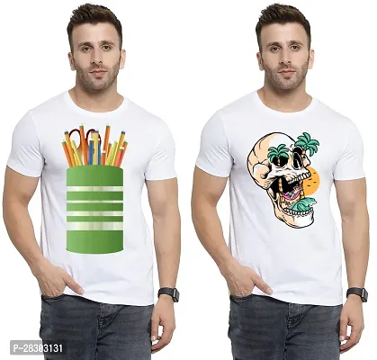 Reliable White Polycotton Printed Round Neck Tees For Men Pack Of 2