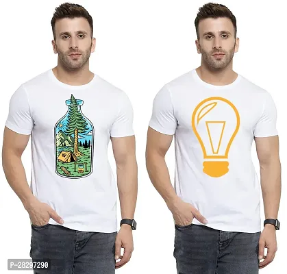 Stylish White Polycotton Printed Round Neck Tees For Men Pack Of 2-thumb0