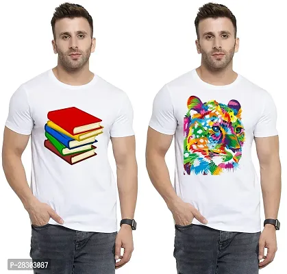 Reliable White Polycotton Printed Round Neck Tees For Men Pack Of 2-thumb0