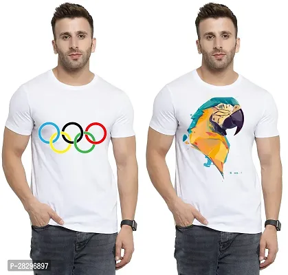 Stylish White Polycotton Printed Round Neck Tees For Men Pack Of 2-thumb0