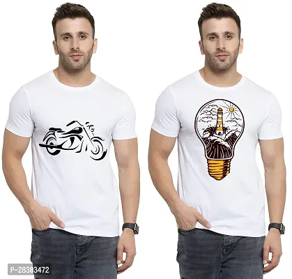 Reliable White Polycotton Printed Round Neck Tees For Men Pack Of 2-thumb0