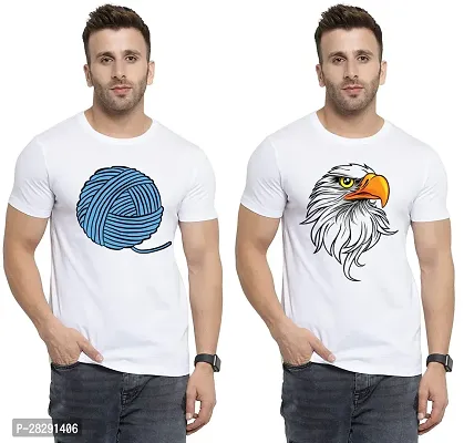 Stylish White Polycotton Half Sleeve Printed Round Neck Tees For Men Pack Of 2