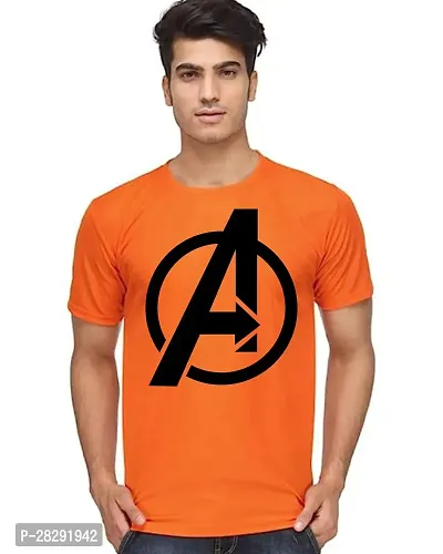 Reliable Orange Polycotton Printed Round Neck Tees For Men-thumb0