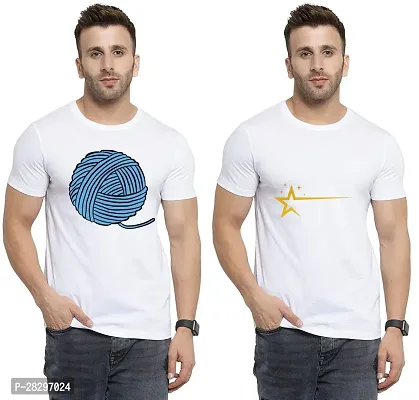 Stylish White Polycotton Half Sleeve Printed Round Neck Tees For Men Pack Of 2