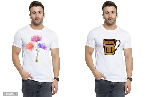 Stylish White Polycotton Half Sleeve Printed Round Neck Tees For Men Pack Of 2-thumb0