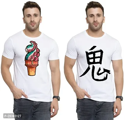 Reliable White Polycotton Printed Round Neck Tees For Men Pack Of 2-thumb0