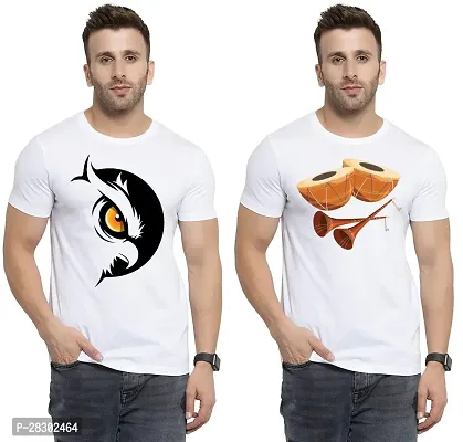 Stylish White Polycotton Half Sleeve Printed Round Neck Tees For Men Pack Of 2