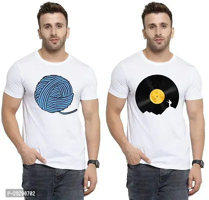 Stylish White Polycotton Half Sleeve Printed Round Neck Tees For Men Pack Of 2