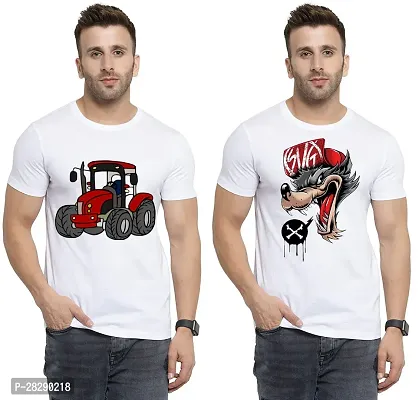 Stylish White Polycotton Half Sleeve Printed Round Neck Tees For Men Pack Of 2