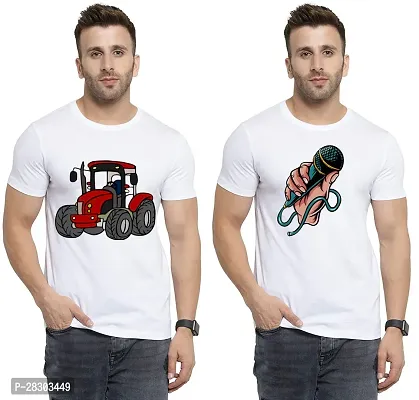 Reliable White Polycotton Printed Round Neck Tees For Men Pack Of 2