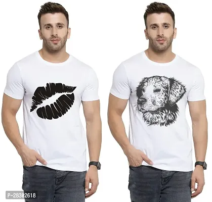 Stylish White Polycotton Half Sleeve Printed Round Neck Tees For Men Pack Of 2