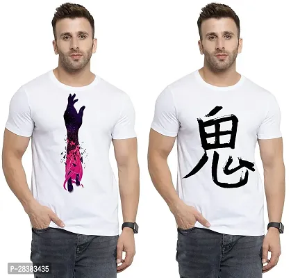 Reliable White Polycotton Printed Round Neck Tees For Men Pack Of 2