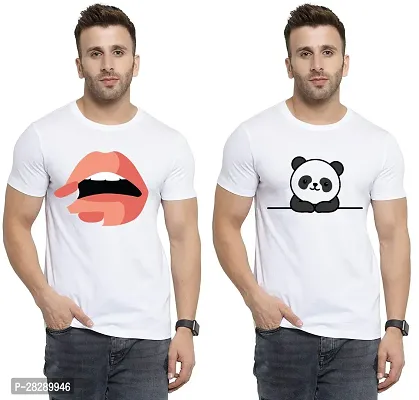 Stylish White Polycotton Half Sleeve Printed Round Neck Tees For Men Pack Of 2-thumb0