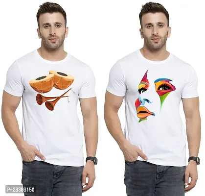 Reliable White Polycotton Printed Round Neck Tees For Men Pack Of 2-thumb0