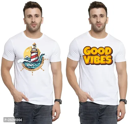 Stylish White Polycotton Half Sleeve Printed Round Neck Tees For Men Pack Of 2-thumb0