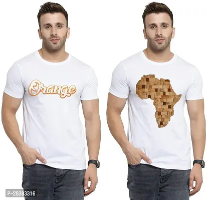 Reliable White Polycotton Printed Round Neck Tees For Men Pack Of 2