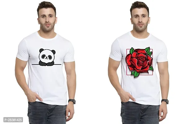 Stylish White Polycotton Half Sleeve Printed Round Neck Tees For Men Pack Of 2-thumb0