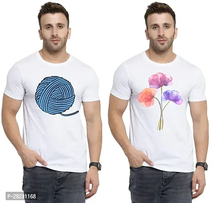 Stylish White Polycotton Half Sleeve Printed Round Neck Tees For Men Pack Of 2-thumb0