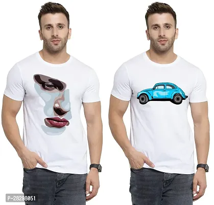 Stylish White Polycotton Printed Round Neck Tees For Men Pack Of 2-thumb0