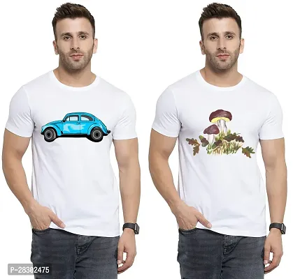 Stylish White Polycotton Half Sleeve Printed Round Neck Tees For Men Pack Of 2