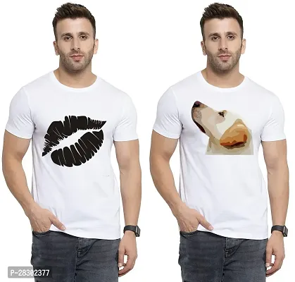 Stylish White Polycotton Half Sleeve Printed Round Neck Tees For Men Pack Of 2