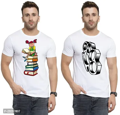 Stylish White Polycotton Printed Round Neck Tees For Men Pack Of 2-thumb0