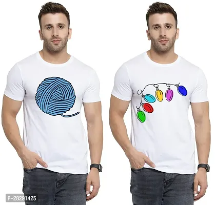 Stylish White Polycotton Half Sleeve Printed Round Neck Tees For Men Pack Of 2-thumb0