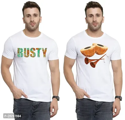 Stylish White Polycotton Half Sleeve Printed Round Neck Tees For Men Pack Of 2-thumb0